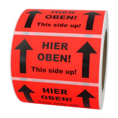 Hinweisetiketten "Hier oben - This side up"