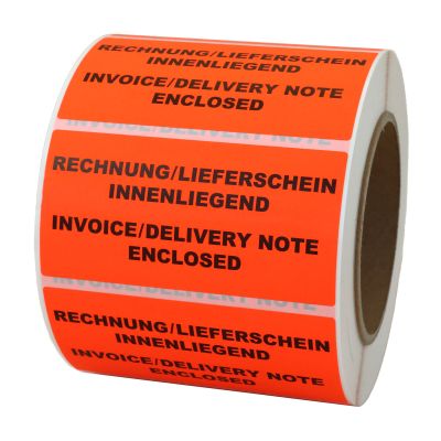 Hinweisetikett "LIEFERSCHEIN INNENLIEGEND! Packing list inside!"